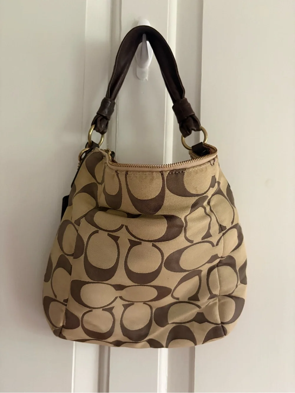 COACH Y2K Kristin Hobo Shoulder Bag Signature C Jacquard Canvas Brown Khaki